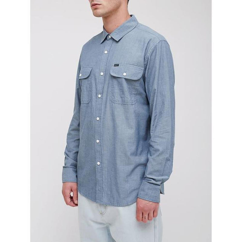obey Glassesl Woven side view Mens Button Up Long Sleeve Shirts light blue 181200224-lbl