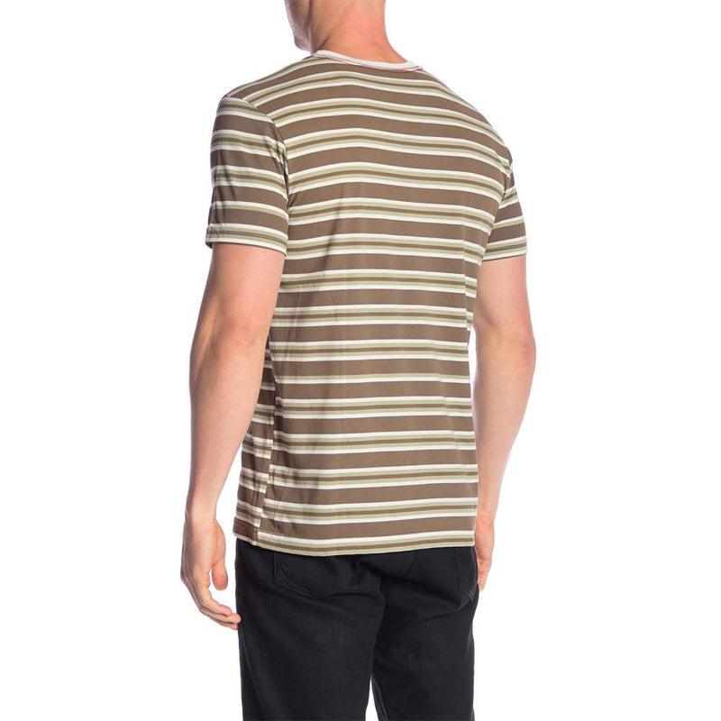rvca 5 stripe tee back view mens t-shirts short sleeve brown/multi