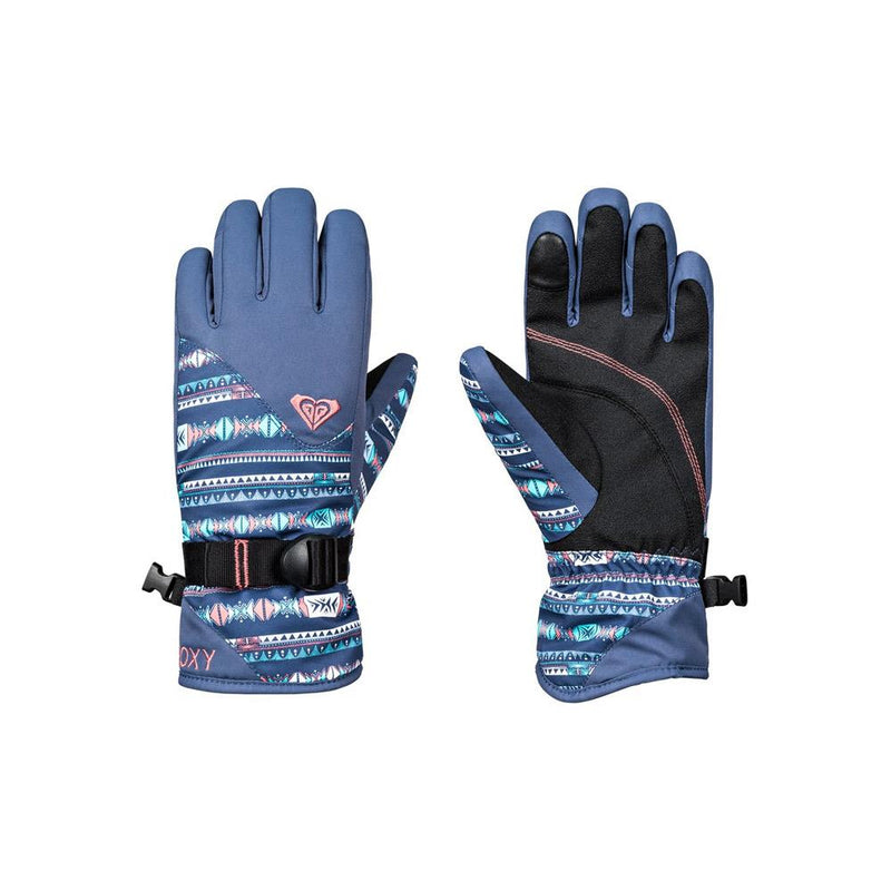 roxy jett girl gloves front and back view youth glove blue