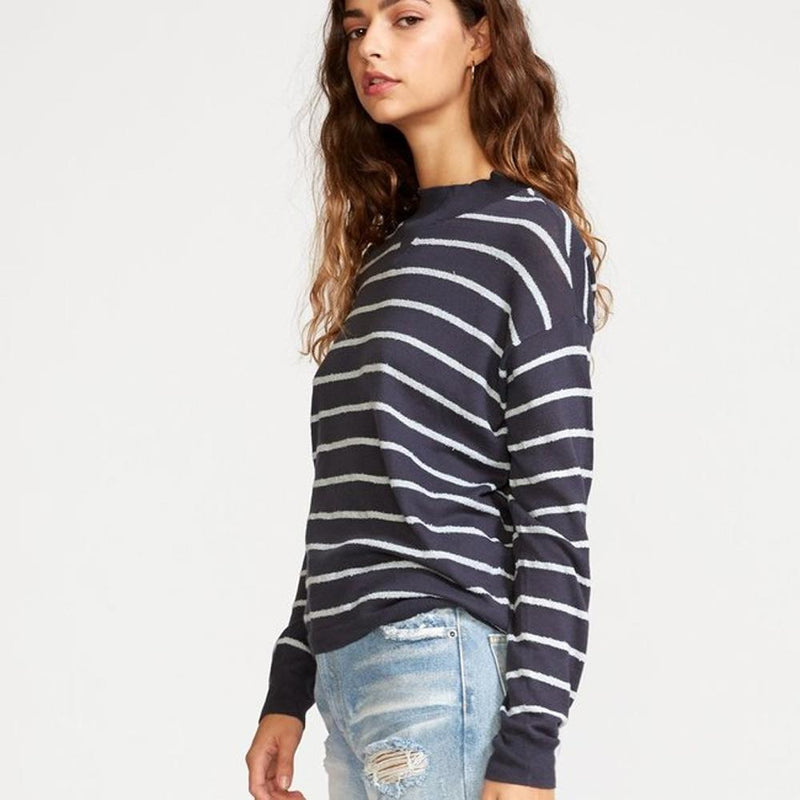 RVCA, WV02VRTR-INK, Ink color, Tristan Striped Sweater, Womens Sweaters, Blue, Side View, Fall 2019