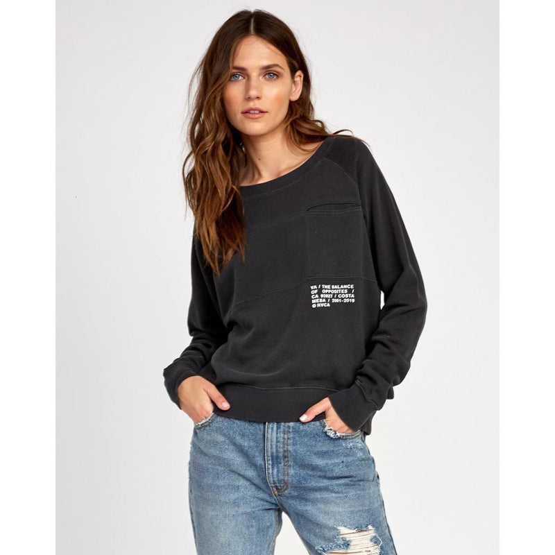 RVCA, W631VRSP-WAA, Washed Black, Spec Sweatshirt, Womens Sweatshirts, Black, Front View, Fall 2019