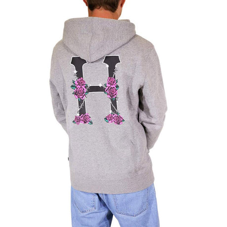 HUF-PF00229, GREY HEATHER, HUF, DYSTOPIA CLASSIC PO HOODIE, MENS PULLOVER HOODIES, FALL 2019, BACK VIEW
