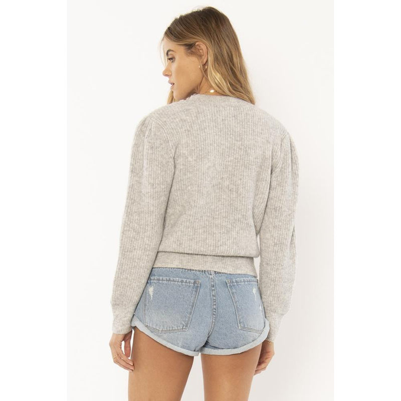 a803mflo-grh Amuse Society Florence Sweater grey heather back