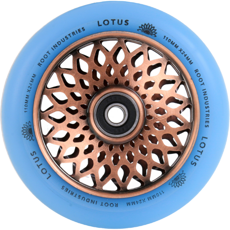 The Lotus wheel comes with a beautifully-crafted “lotus” core, and high-quality urethane - standard on all Root Industries wheels. Built lightweight, while retaining durability, this wheel is sure to blow the minds of anyone who gives this product a chance.  Root Industries - Lotus Wheels 110mm diameter:110mm 	 sku:9350759094142