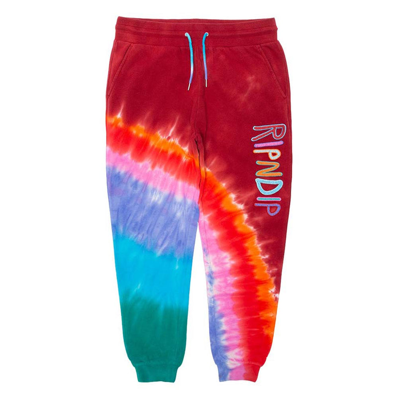RIPNDIP OG Prisma Embroidered Sweatpants in Red Tie Dye.
