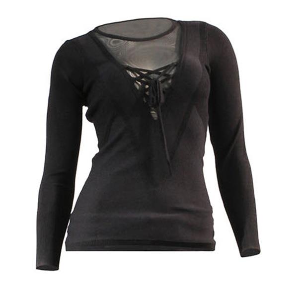 Guess LS Mesh Inset Lace Up Womens Sweaters