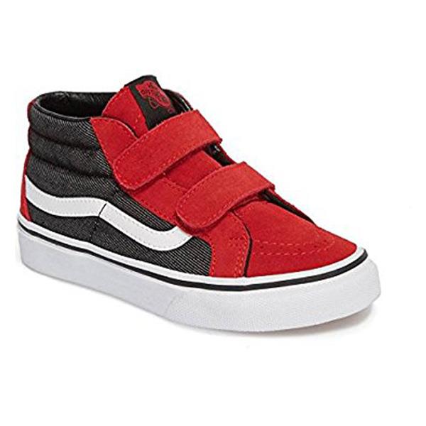 vans sk8 reissue v suede su side view kids skate shoes black/red vn0a346yq6w