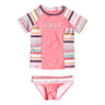 roxy Little Indi Short Sleeve Rashguard Set front view Girls Swimwear pink print erlwr03061-wbb3