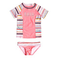 roxy Little Indi Short Sleeve Rashguard Set front view Girls Swimwear pink print erlwr03061-wbb3