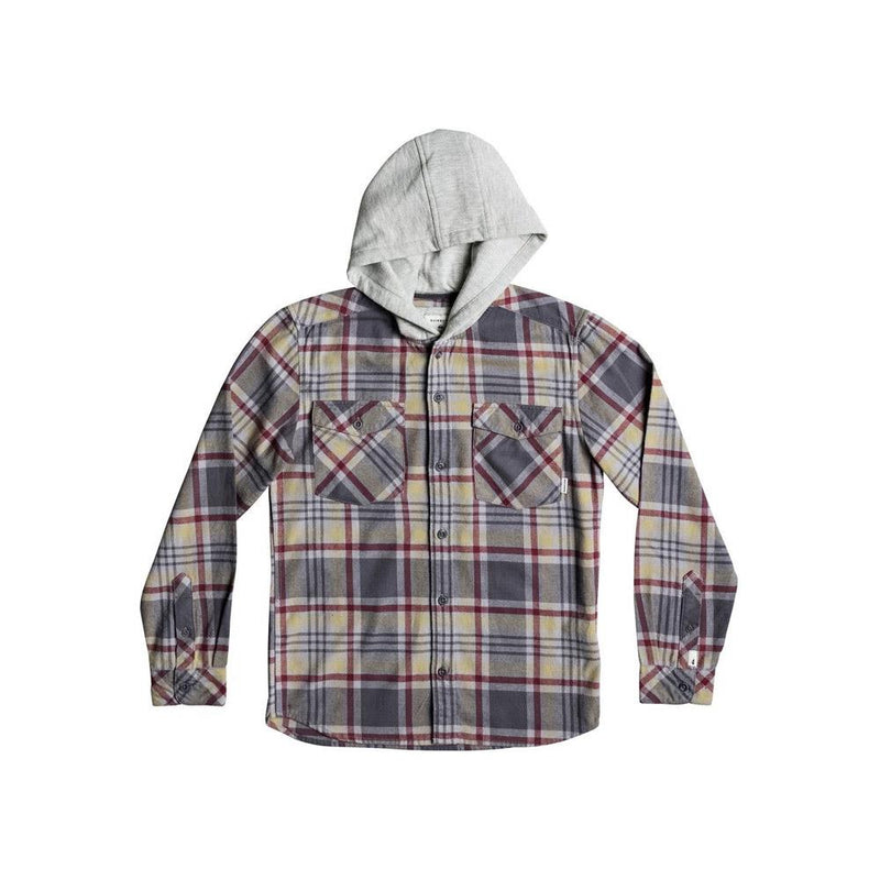 quicksilver Hooded Tang L/S Shirt front view Boys Button Up Long Sleeve Shirts grey/red eqbwt03196-tzj1
