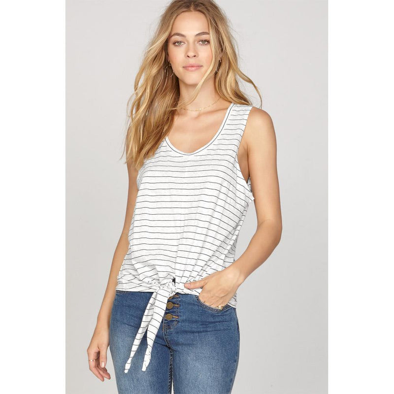 amuse society Fade Away Knit front view Womens Tank Tops white stripe a910gfad