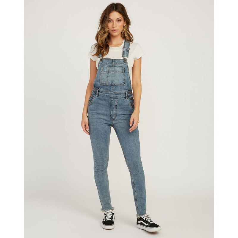 rva foss overall front view Womens Skinny Jeans denim