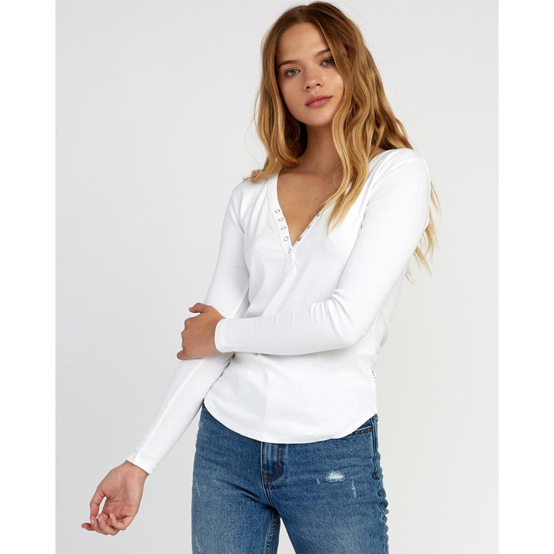 rvca zinnia front view womens long sleeve shirts white