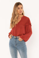 Amuse Society Womens Lana Long Sleeve Woven Blouse