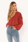 Amuse Society Womens Lana Long Sleeve Woven Blouse