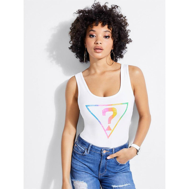 Guess Canada, Og logo bodysuit, womens tank tops, white, W91I91R1D82 G011 front view