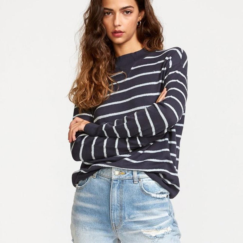 RVCA, WV02VRTR-INK, Ink color, Tristan Striped Sweater, Womens Sweaters, Blue, Front View, Fall 2019