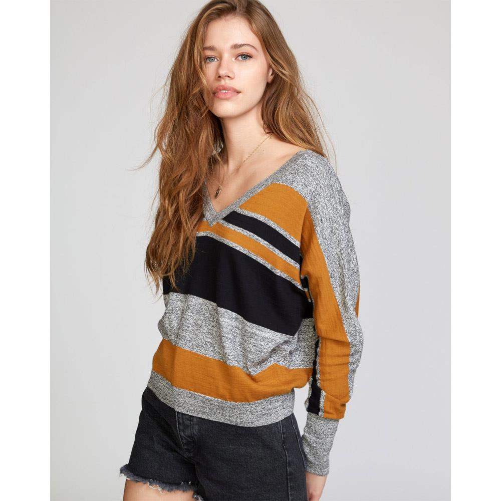 RVCA, WV03VRCA-CSP, Cathay Spice, Carter Striped Sweater, Womens Sweaters, Mustard, Black, Grey, Fall 2019, Front View