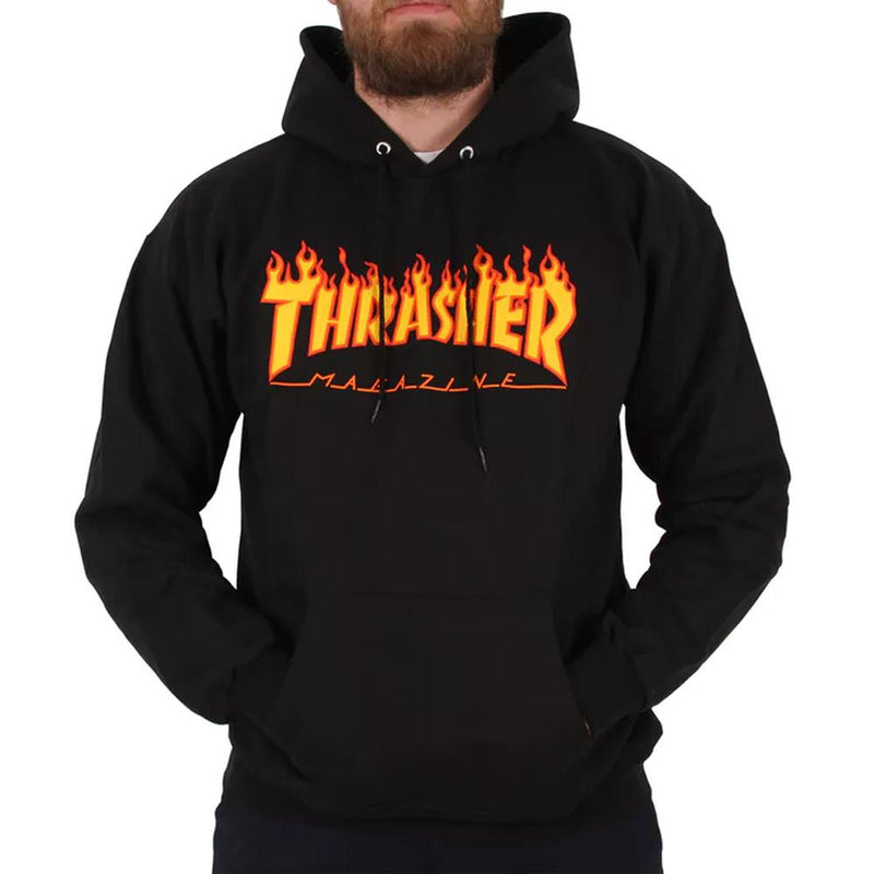Thrasher, THR-311194, Black, Flame Logo Hood, Mens Pullover Hoodies, Fall 2019