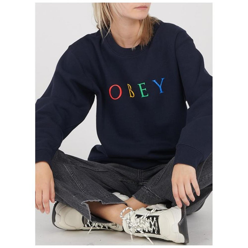 Obey, 217531274.DNV, Dark Navy, Novel 2 Box Fit Crewneck, Womens Sweatshirts, Fall 2019