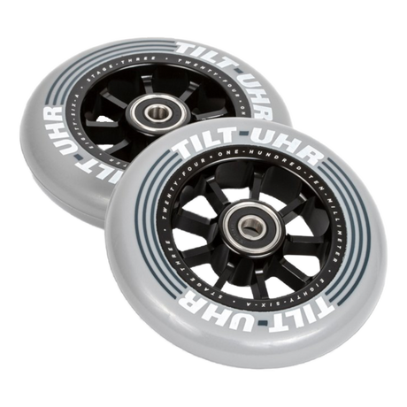 The UHR Wheels are part of Tilt’s Stage III collection which brings scooter wheel performance to the next level. The Ultra High Rebound formula is focused on rebound. Higher rebound gives you more speed and the smoothness while riding. The pregreased bearings and precisions spacers make assembly as easy as a feeble grind. Whether you're in the park or in the streets, the UHR wheels will maintain speed through whichever line you choose.  TILT - UHR WHEELS Colour: Slate pair  05-16-650