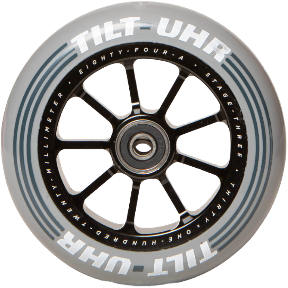 The UHR Wheels are part of Tilt’s Stage III collection which brings scooter wheel performance to the next level. The Ultra High Rebound formula is focused on rebound. Higher rebound gives you more speed and the smoothness while riding. The pregreased bearings and precisions spacers make assembly as easy as a feeble grind. Whether you're in the park or in the streets, the UHR wheels will maintain speed through whichever line you choose.  TILT - UHR WHEELS Colour: Slate position: verical  05-16-650