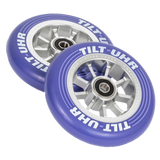 The UHR Wheels are part of Tilt’s Stage III collection which brings scooter wheel performance to the next level. The Ultra High Rebound formula is focused on rebound. Higher rebound gives you more speed and the smoothness while riding. The pregreased bearings and precisions spacers make assembly as easy as a feeble grind. Whether you're in the park or in the streets, the UHR wheels will maintain speed through whichever line you choose.  TILT - UHR WHEELS Colour: Violet pair  05-16-810